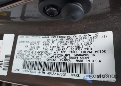 2009 Toyota Tacoma Prerunner V6 z USA, uszkodzony, nr VIN 5TEJU62NX9Z616225